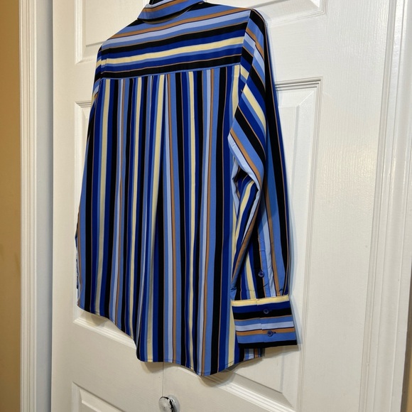 NWT Nine West Top Sz L Large Blue Striped Multicolor Button Front Long Sleeve - Picture 9 of 11
